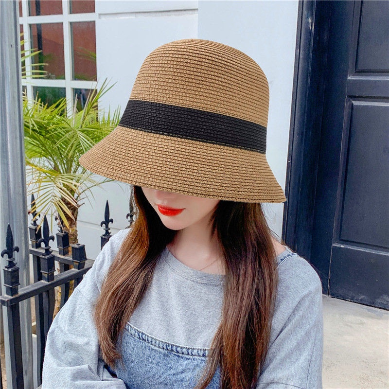 Mũ Cói Cụp Đai Cói Đen Jussy Fashion Phong Cách Nón Cói Đi Biển Vintage Hàn Quốc Nhiều Màu Đẹp