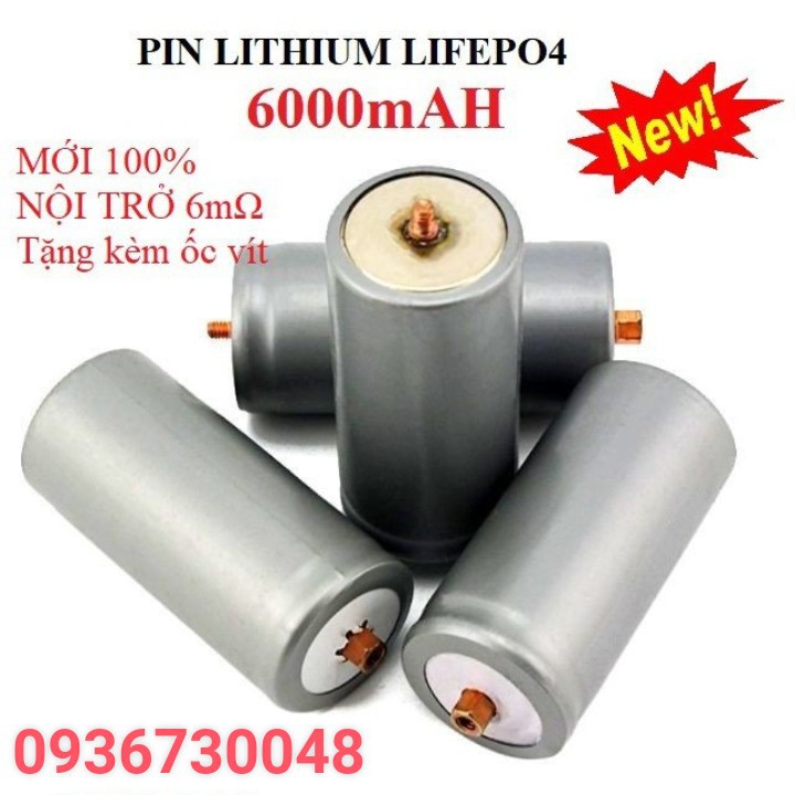 Pin lithium sắt 32650- 3.2V 5,8-6Ah TẶNG KÈM ỐC VÍT(có thể dùng cho NL mặt trời ,XE ĐẠP ĐIỆN ,KÍCH CÁ )