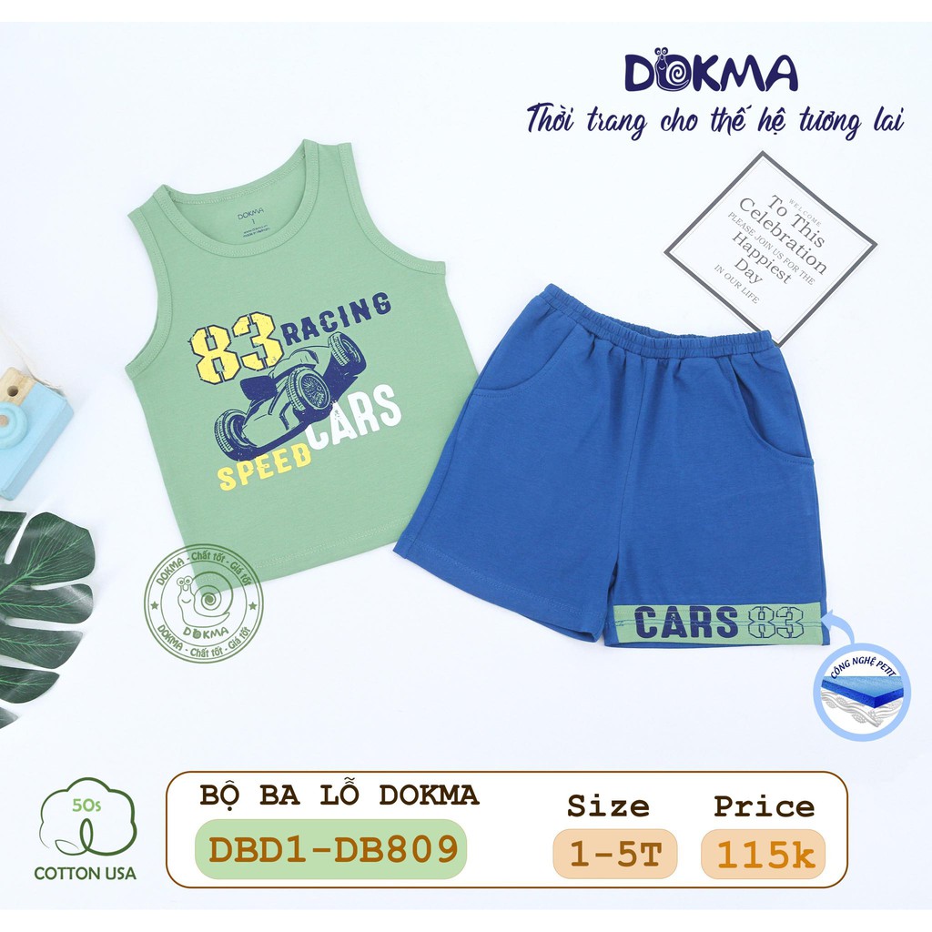 (1-5Y) Bộ ba lỗ vải cotton kiểu dáng thể thao cho bé trai - DOKMA