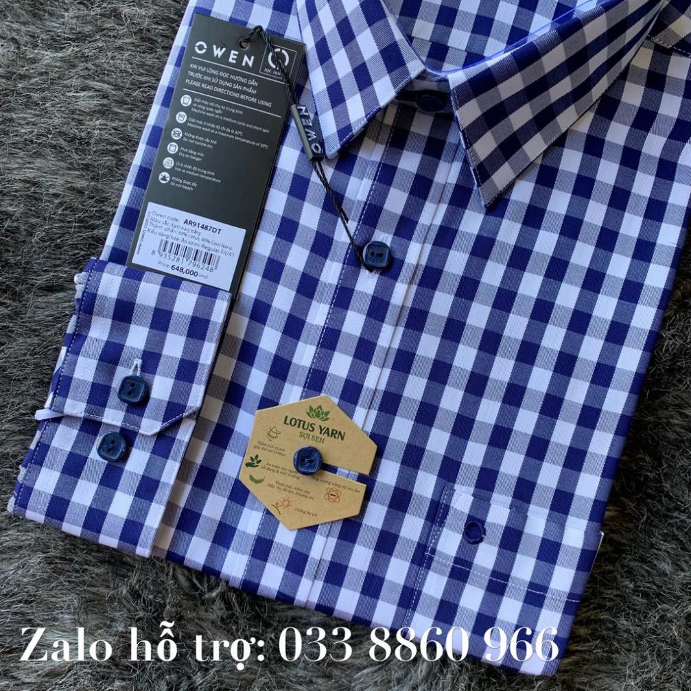 Sale Chính Hãng OWEN - Áo sơ mi dài tay Owen REGULAR chất sợi sen kẻ ca rô xanh trắng AR 91487 hot 🌺 neww * ! %