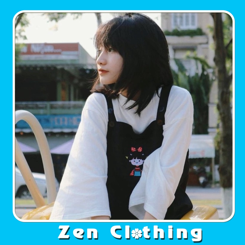 Váy yếm nữ suông thụng thêu hình cô bé xinh xắn túi trước đầm suông nữ ulzzang Zen Clothing Zen008 | BigBuy360 - bigbuy360.vn