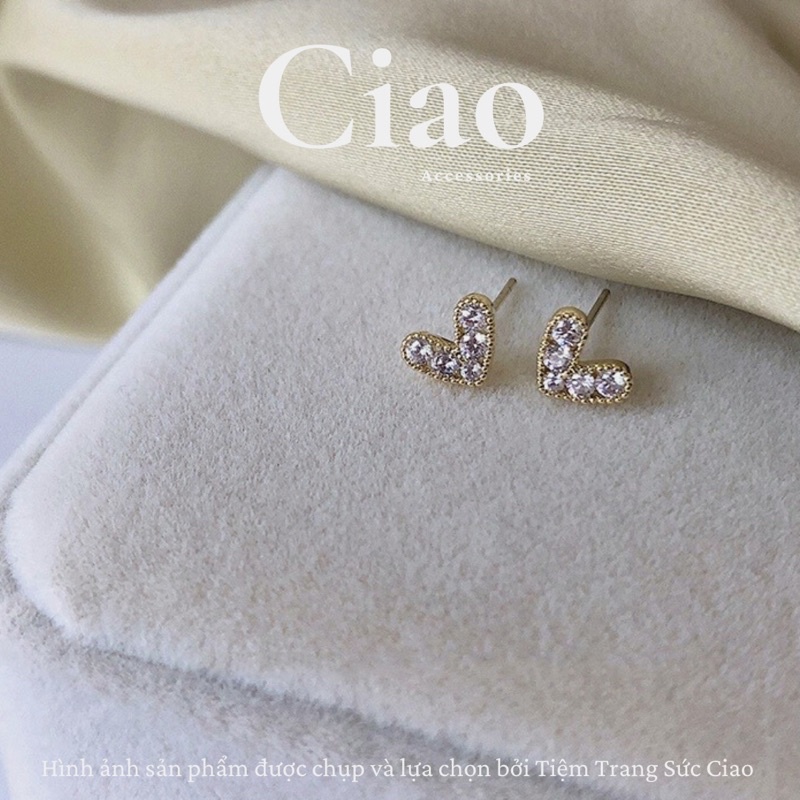 [HOẢ TỐC 1H] Khuyên tai/ Bông tai mạ bạc S925 thiết kế hình tim đáng yêu Heart Bae Ciao