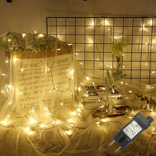 (Dùng Điện-Chống Nước) Đèn Led Trang Trí Đom Đóm 10 Mét 100 Bóng Màu Vàng Nắng Có Phích Nối, Hàng Loại 1