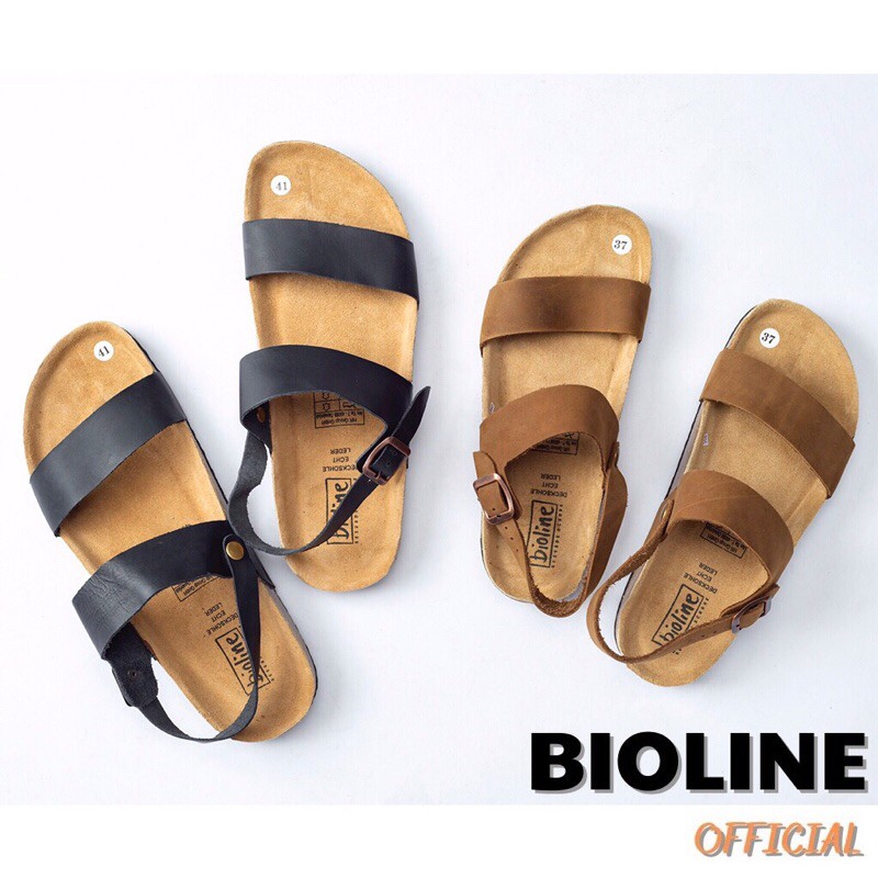 Giày sandal quai ngang Bioline quai hậu đế trấu unisex da bò thật mã BO15