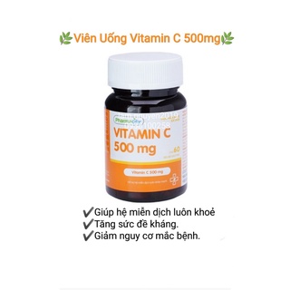 60 viên Vitamin C 500mg bổ sung vitamin và khoáng chất cho cơ thể hiệu pharmacity