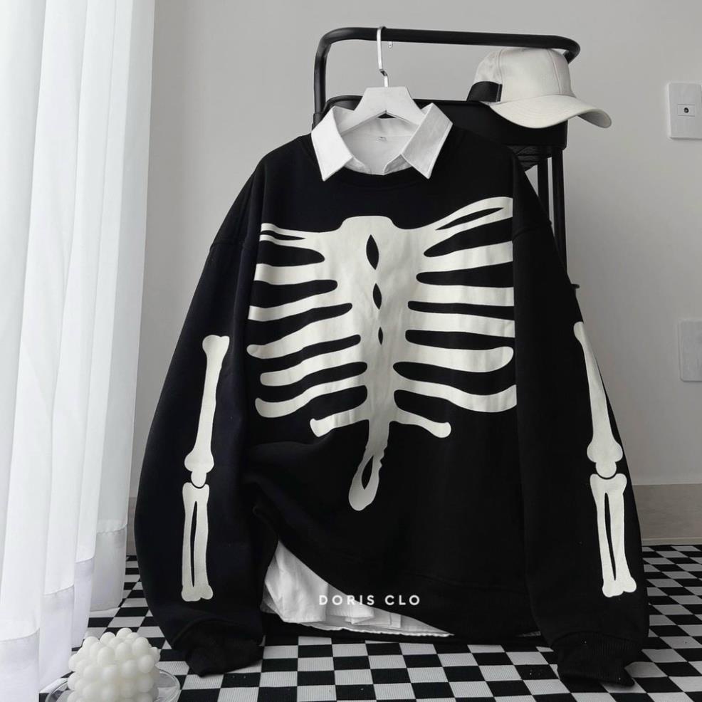 Áo Hoodie Không Nón, Áo Sweater Chui In Bộ Xương Cực Hot From Nam Nữ Giữ Ấm Mặc Đi Học -TP79