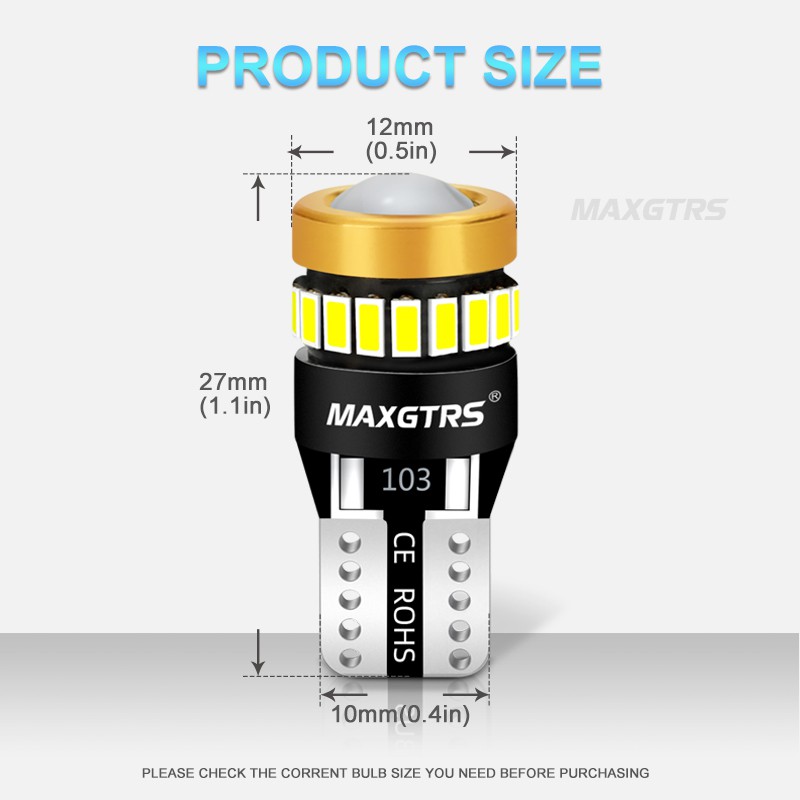 Set 2 bóng đèn LED MAXGTRS T10 điện áp 9-48V W5W 12V/24V nhiều màu tùy chọn cho xe bán tải