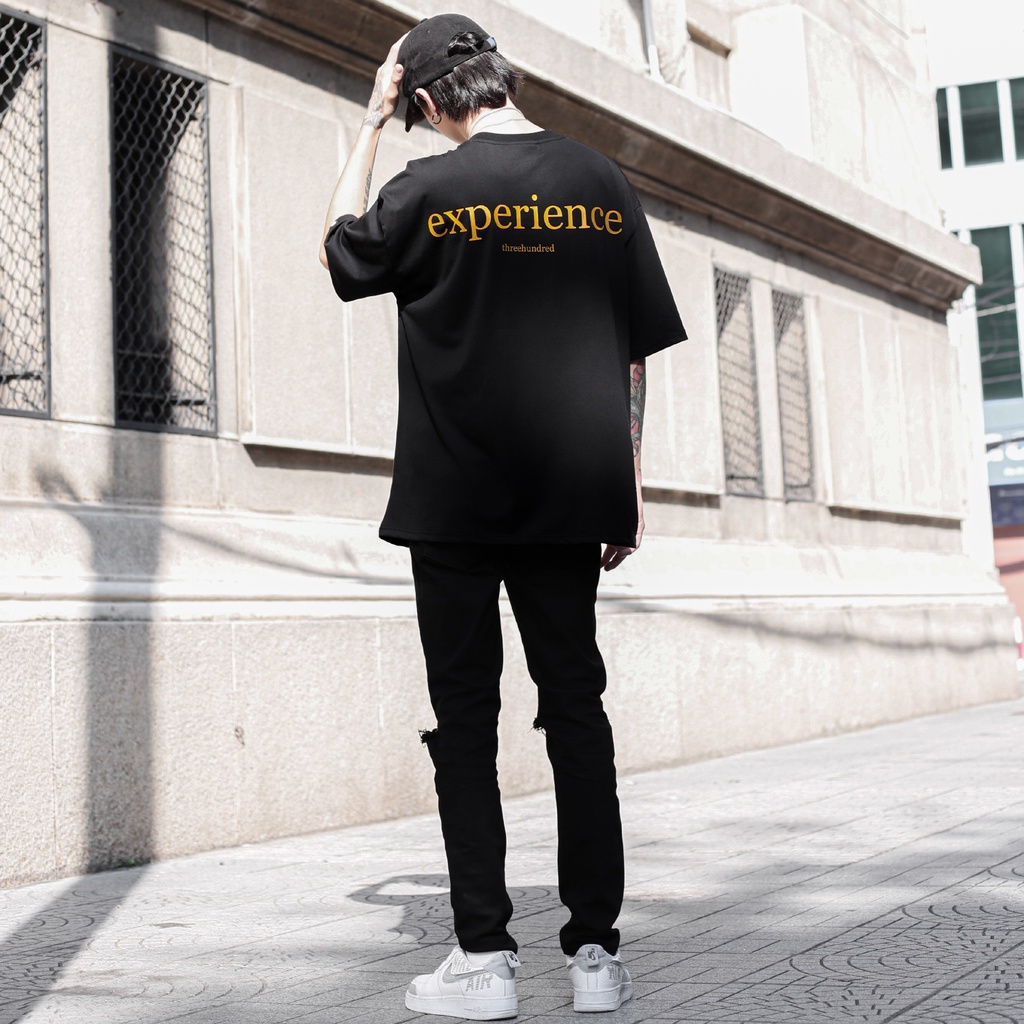 Áo Thun Đen In Chữ Experience Màu Cam Chất Liệu 100% Cotton Form Rộng Thoải Mái Unisex Nam Nữ