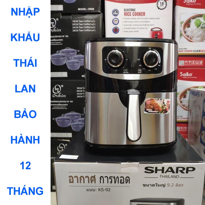 Nồi Chiên Không Dầu Sharp  Dung Tích Lớn 9,5L,Công Nghệ Chiên 360 độ,Nhập Khẩu Thái Lan, Bảo Hành Chính Hãng 12 TH