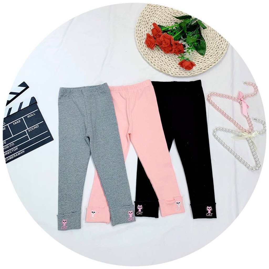 ✔️9-41kg✔️ Quần cotton len dày dặn ấm áp thêu mèo gập gấu, HÀNG CÔNG TY BAO NÉT