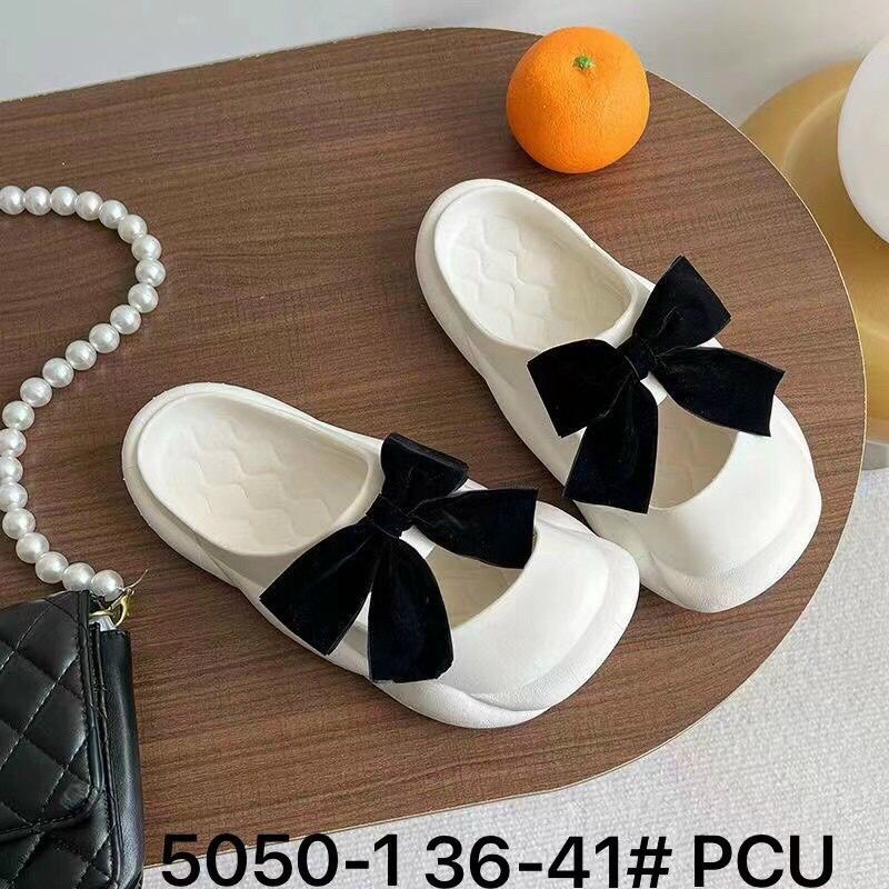 Dép nhựa suc cá sấu đế độn nhựa đi trong nhà đính nơ sticker free đi học giày dép nữ đi chơi thể thao
