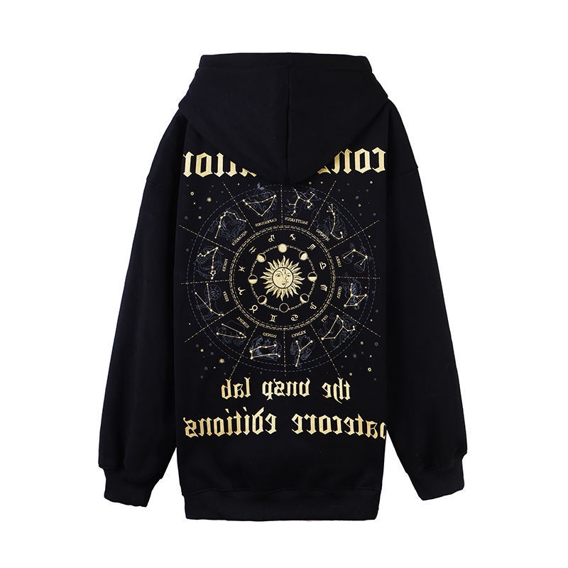 Velvet and thickened hooded sweater women's Korean version loose American vintage vibe style niche design medium-and long-style blouse