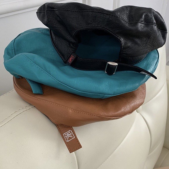 Mũ nồi da PU phong cách thời trang thu đông phong cách nghệ sĩ phương Tây Nhật Bản có thể điều chỉnh