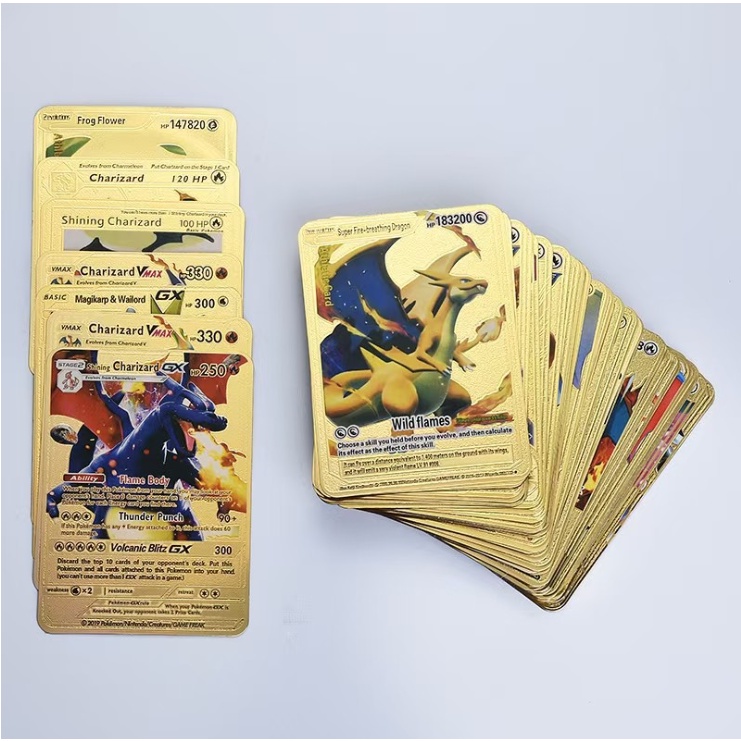 Bộ thẻ bài Pokemon cao cấp , thẻ lá mạ vàng, mạ bạc 55 thẻ