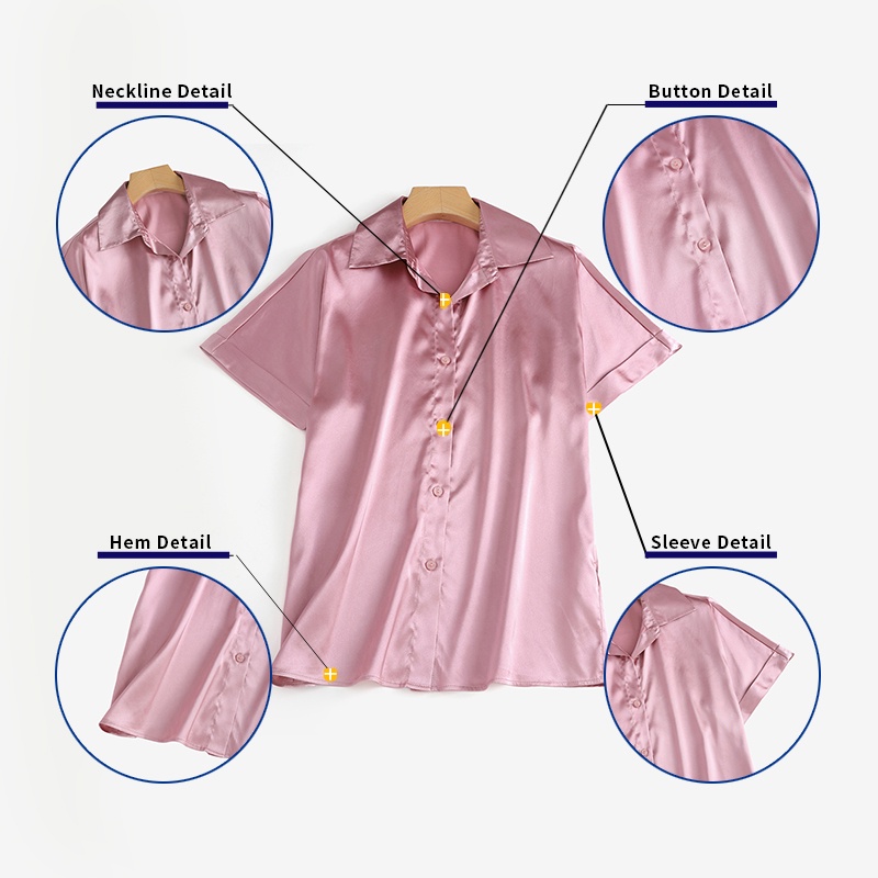 ZANZEA Áo Sơ Mi Vải Satin Tay Ngắn Cổ Bẻ Thời Trang Cho Nữ