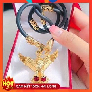 Dây chuyền Phong thủy cao cấp dây cao su 2 đầu rồng bọc titan mạ vàng (dây và mặt)