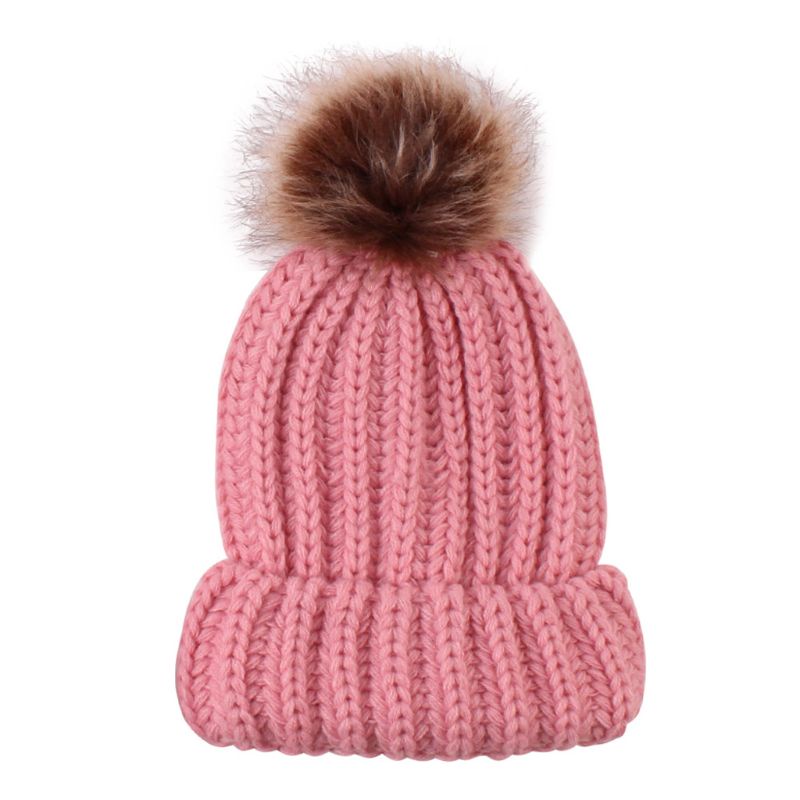 Mũ beanie Trùm Đầu Giữ Ấm Mùa Đông Phối Cục Bông Dễ Thương Dành Cho Mẹ Và Bé