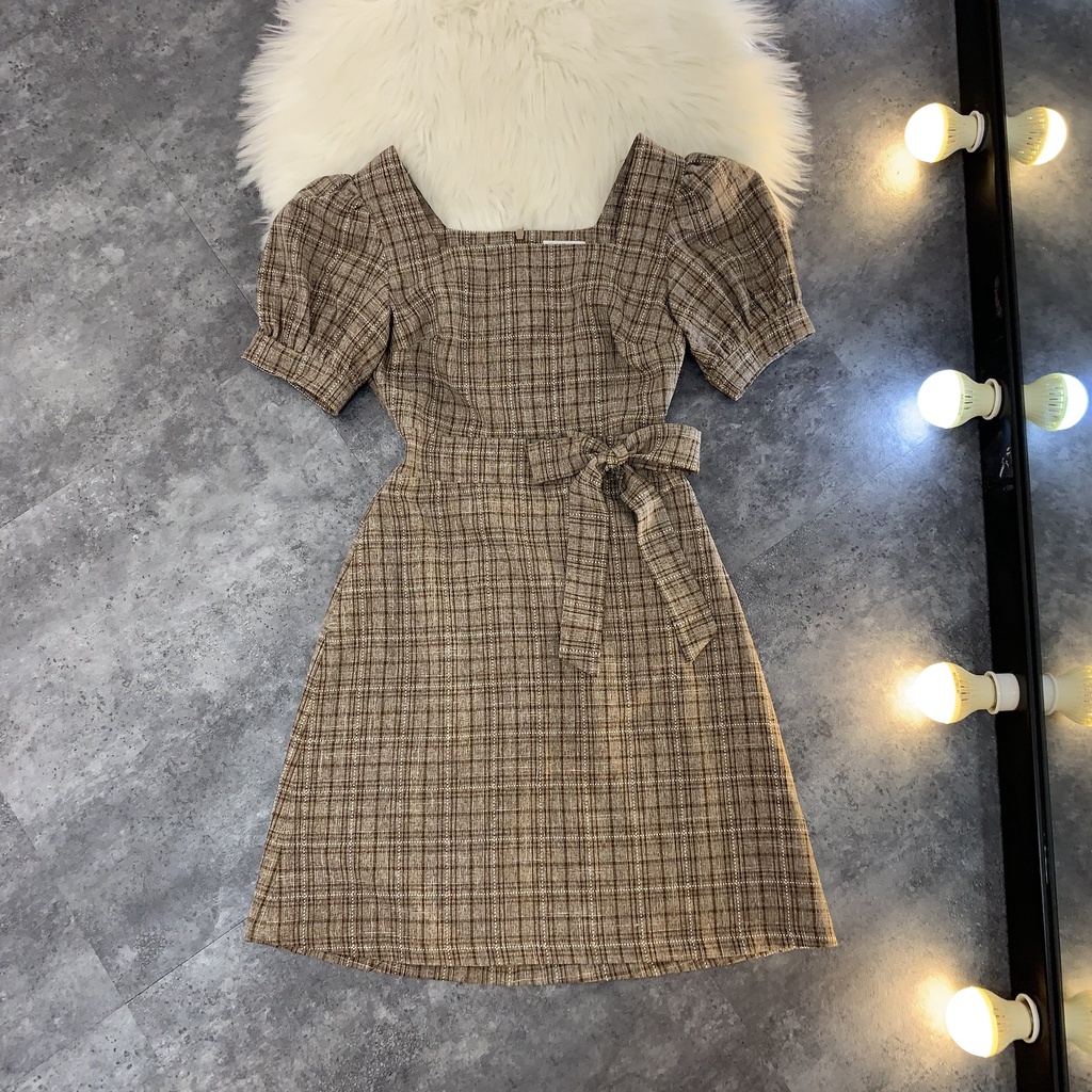 Váy Caro Mix Nơ Hack Eo