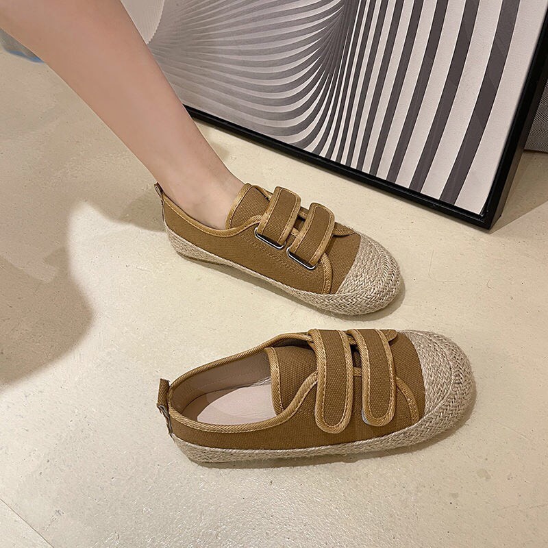 Giày Bệt Giày Búp Bê Quai Dán Basic Vintage Cho Nữ