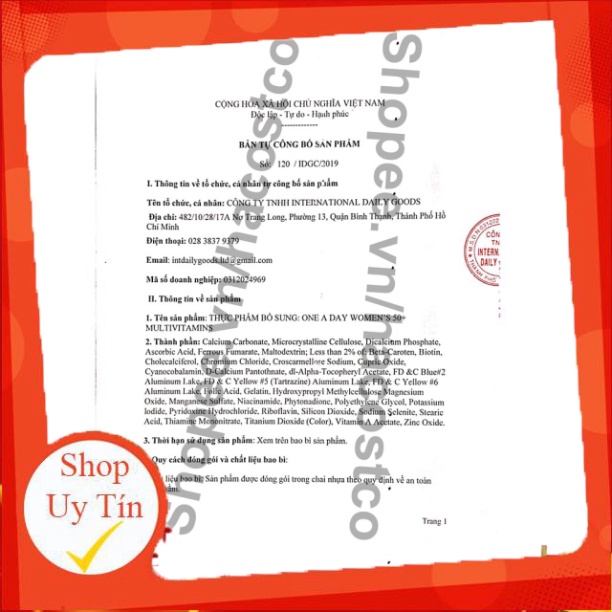 SALE KHỦNG Viên uống One a day Men's , Women's 50+ Multivitamin 300 viên của Mỹ - Bổ sung vitamin tổng hợp men women SAL