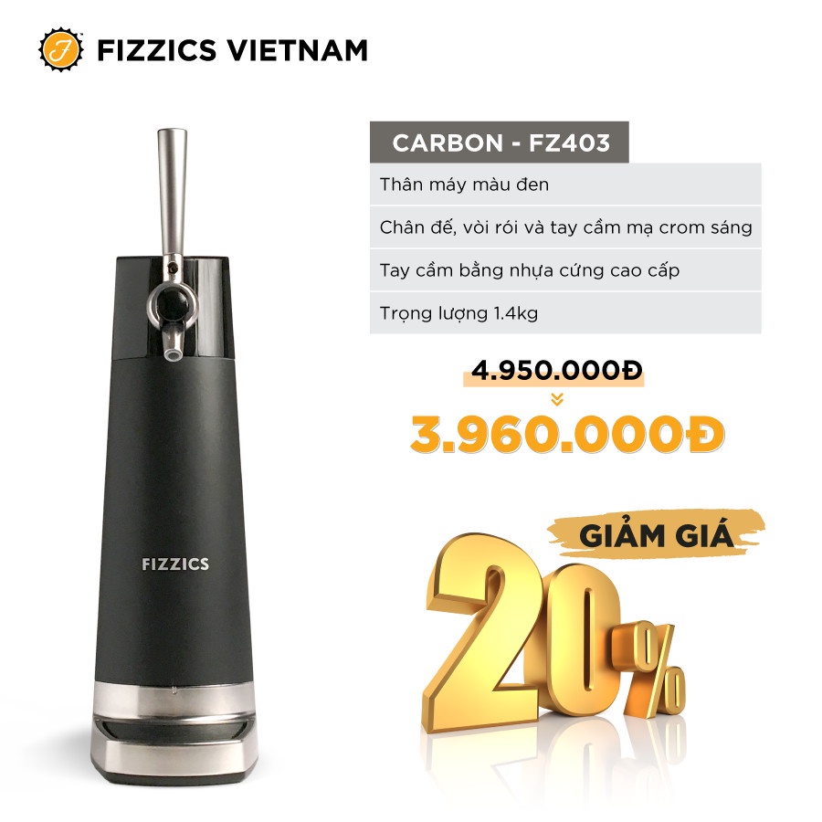 Máy tạo bia tươi Fizzics CARBON - FZ403 - Biến bia lon, bia chai thành bia tươi - Sản phẩm gây sốt tại Shark tank Mỹ