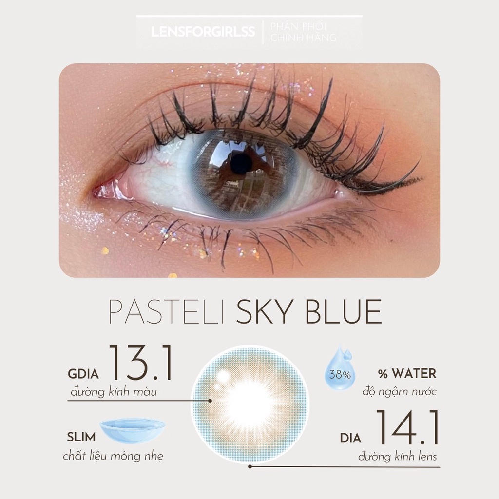 Kính áp tròng màu pastel trong trẻo phong cách nhẹ nhàng Hàn quốc Sugar Pasteli Sky Blue | Hsd 8-12 tháng | Lens cận