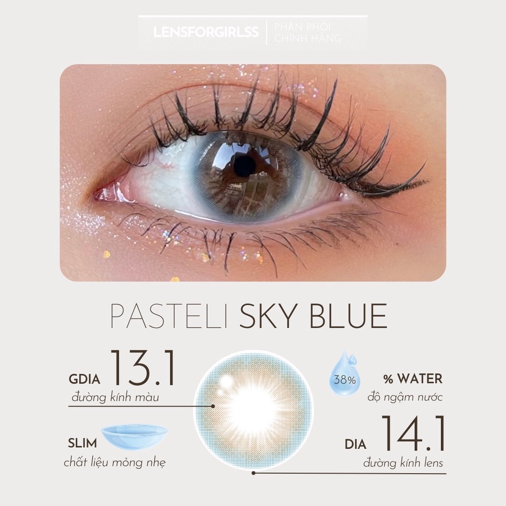 Kính áp tròng màu pastel PASTELI BLUE SKY chính hãng ISHA KOREA | Hsd 8-12 tháng | Lens cận