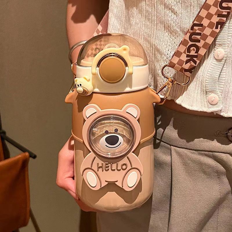 Bình Nước Giữ Nhiệt Bằng Thép Không Gỉ Chống Sốc Có Ống Hút Hình Gấu Hello Kitty Phong Cách Hàn Quốc Cho Bé