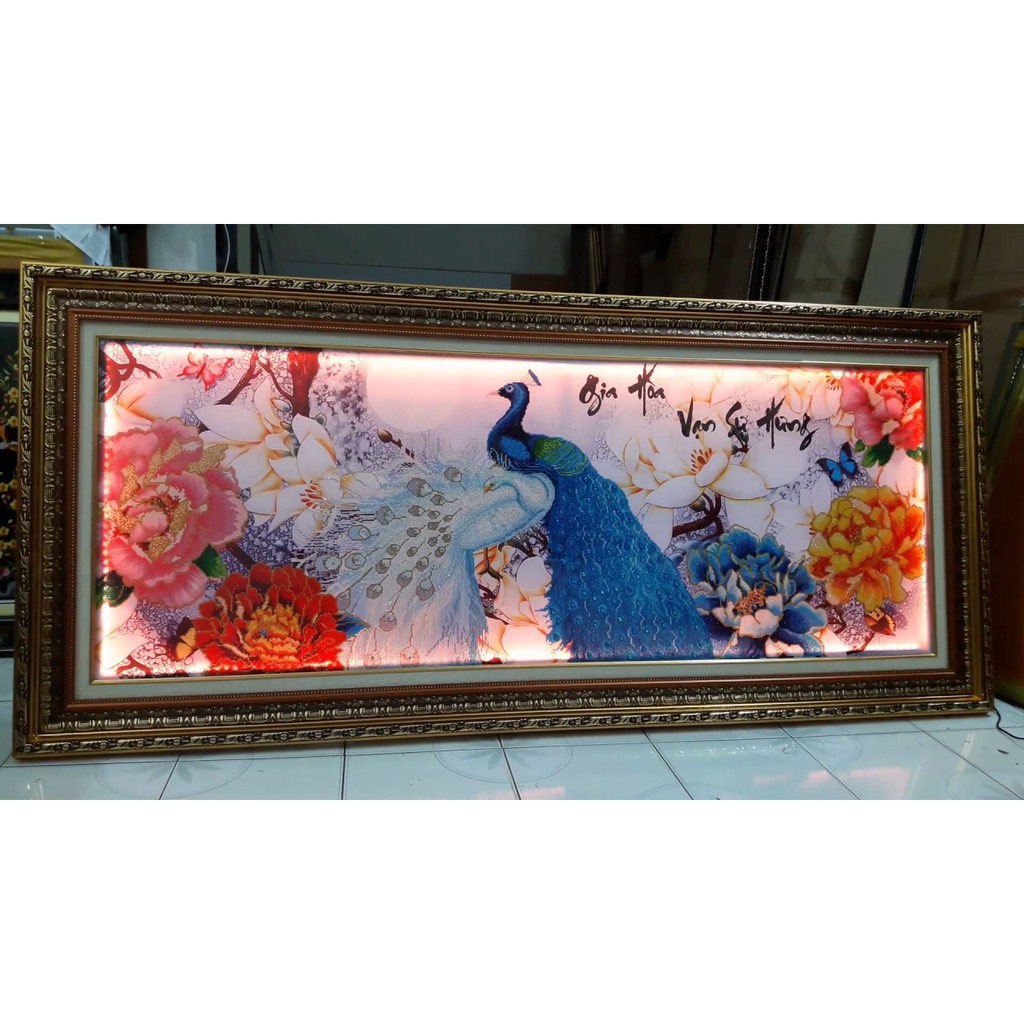 Tranh Đính Đá CÔNG GIA HÒA VẠN SỰ HƯNG . Kích Thước: 1m1 x 46cm - 1m86 x 75cm