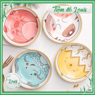 Đĩa sứ, Đĩa tròn hoạ tiết hoạt hình size 20cm 4 mẫu decor