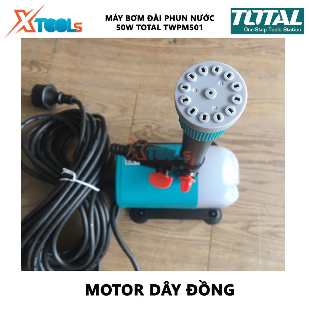 MÁY BƠM ĐÀI PHUN NƯỚC TOTAL TWPM501 Máy bơm nước hồ cá Công suất 50W Chiều cao bơm 2M Lưu lượng1500L / H Độ hút sâu 3m