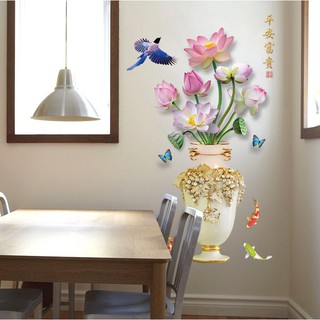 Decal dán tường bình hoa sen