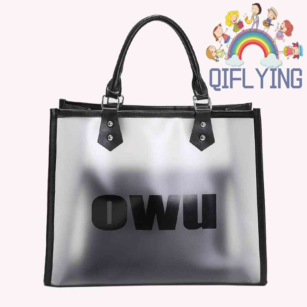 Qifly Túi Xách Nhựa PVC Trong Suốt Cỡ Lớn In Chữ Thời Trang Đi Biển / Mua Sắm