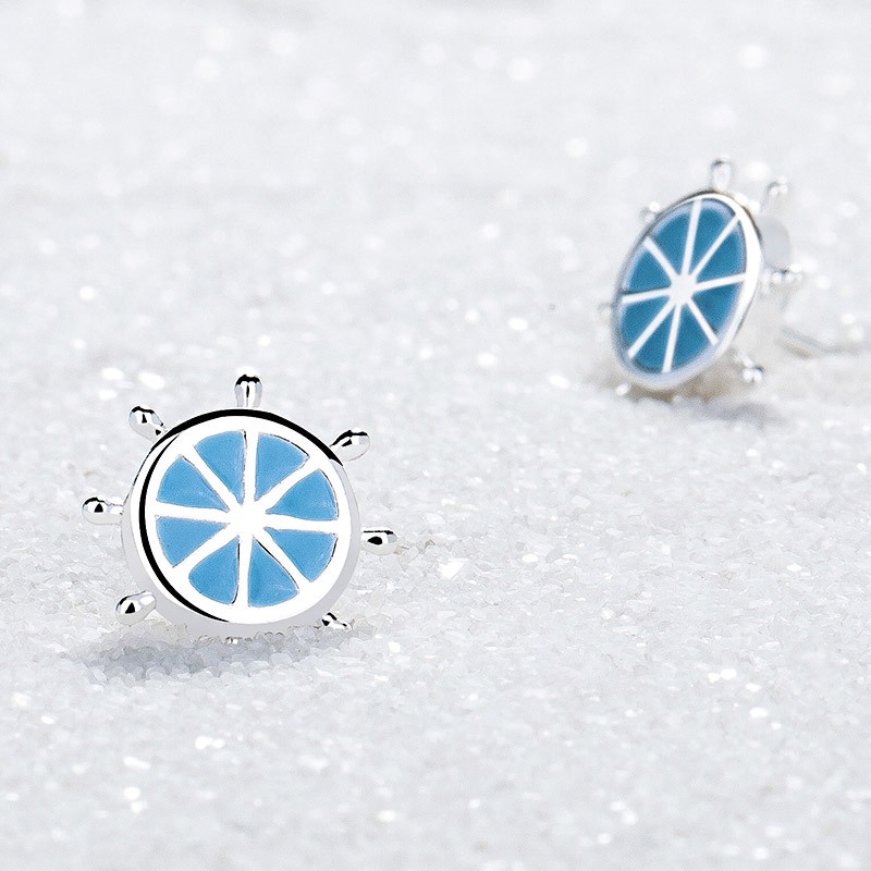 Earrings Girl Earrings Blue Rudder Steering Wheel Earrings Oil Drop Earrings Fresh Jewelry