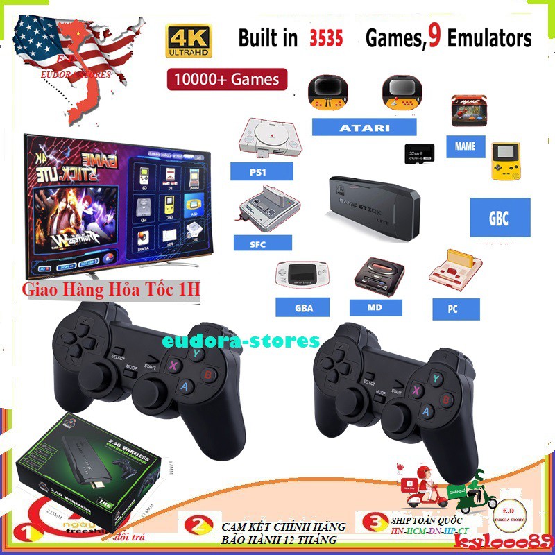 Game Stick 4k Sẵn Hơn 3500+ game - Kết nốii chơi game điện tử không dây PS3000
