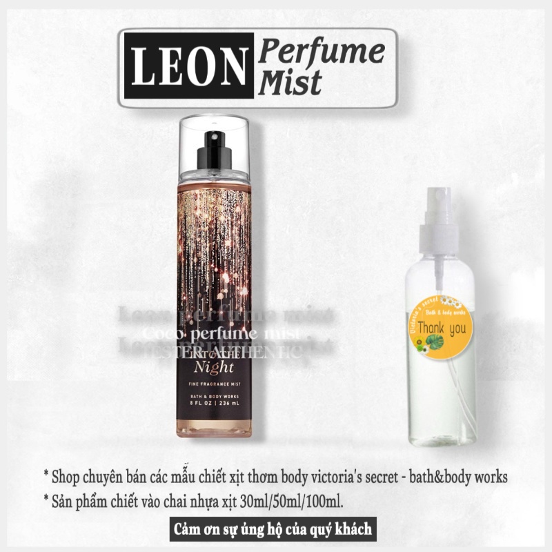 💎LEON💎 Xịt thơm toàn thân Bath & Body Works Into The Night - 𝐦𝐚̂̃𝐮 𝐭𝐡𝐮̛̉ 𝟑𝟎𝐦𝐥/𝟓𝟎𝐦𝐥