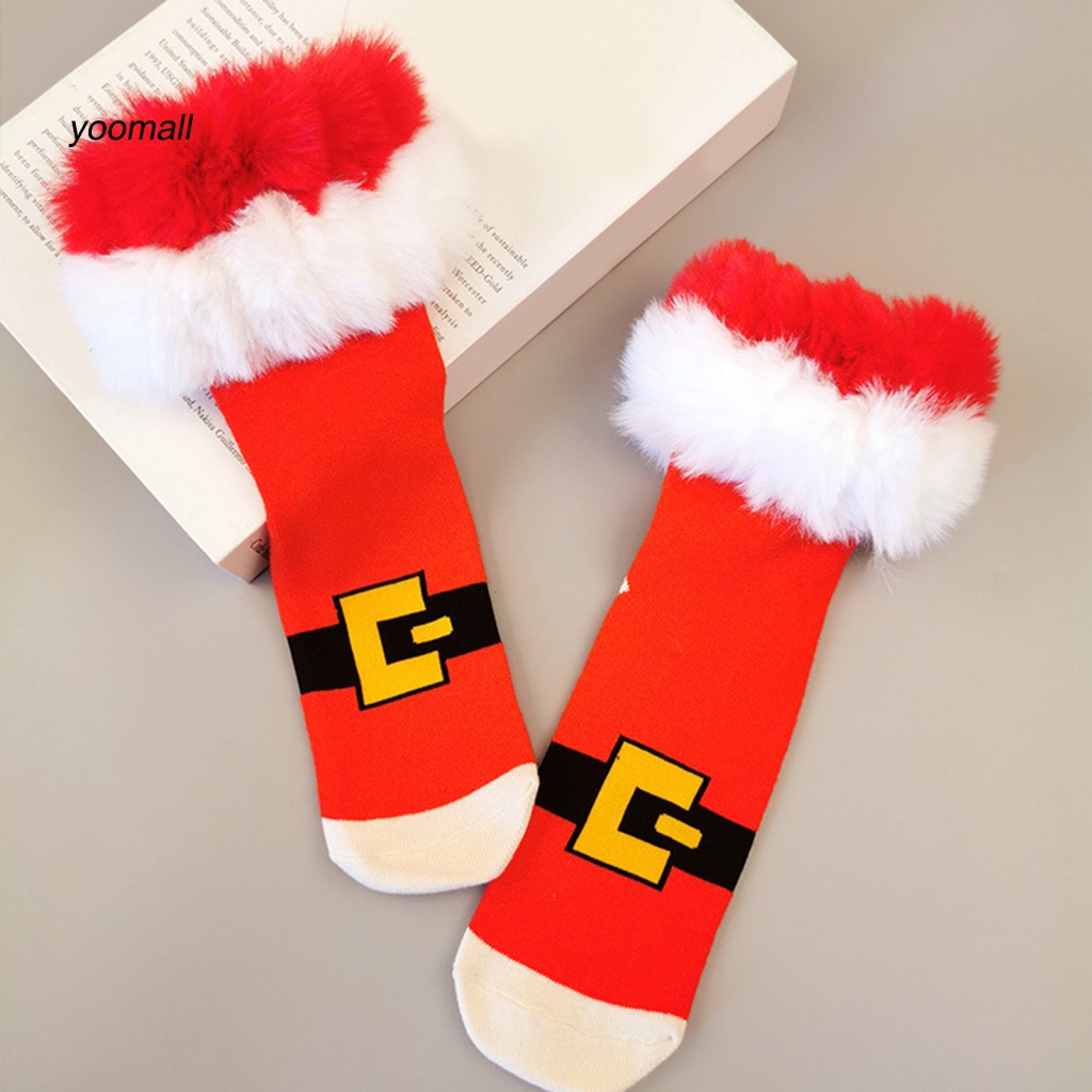 Set 1 Đôi Tất Đỏ Hoạ Tiết Xinh Xắn Cho Mùa Đông
