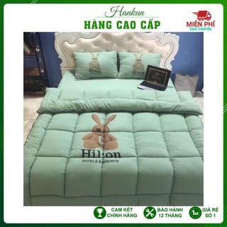 Trọn bộ chăn ga gối cotton đũi trần bông siêu to/ chăn phao. mền phao