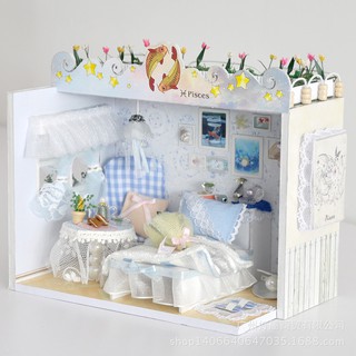 Mô hình nhà gỗ lắp ráp búp bê diy - kèm mica - td3 píces