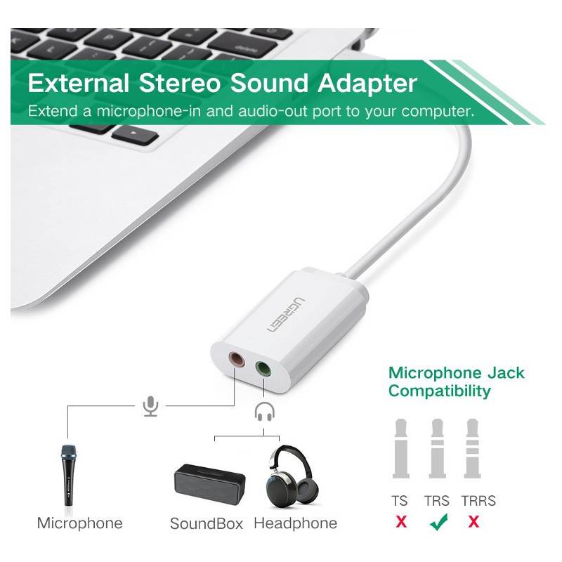 Cáp chuyển USB ra 3.5mm UGREEN 30143 ( jack 3.5mm Headphone và Microphone) Chính hãng