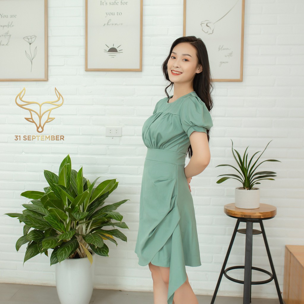 (QUÀ TẶNG LÀ MỘT ĐÔI TẤT NGẪU NHIÊN) Váy nữ thời trang dáng ôm, đầm nữ thiết kế vạt chéo tay bồng 31 SEPTEMBER S007 | BigBuy360 - bigbuy360.vn