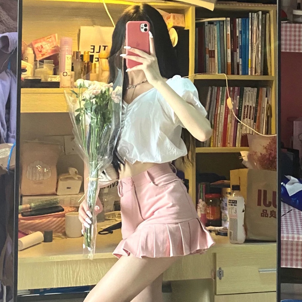 Chân váy jean Chữ A Lưng Cao Xếp Ly Thời Trang Mùa Hè Phong Cách Hàn Quốc Dành Cho Nữ Sinh