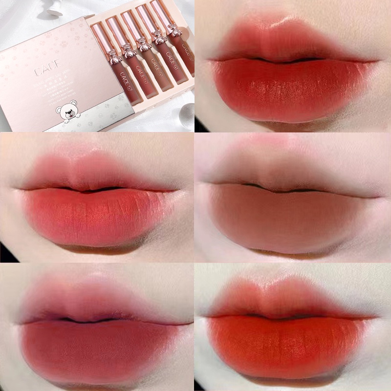 QIBEST X Little Bear Velvet Lip Glaze 5 pcs/1.5g Gift Set Matte Mud Lipstick Lips Tint Waterproof Long Lasting High Pigmented | BigBuy360 - bigbuy360.vn
