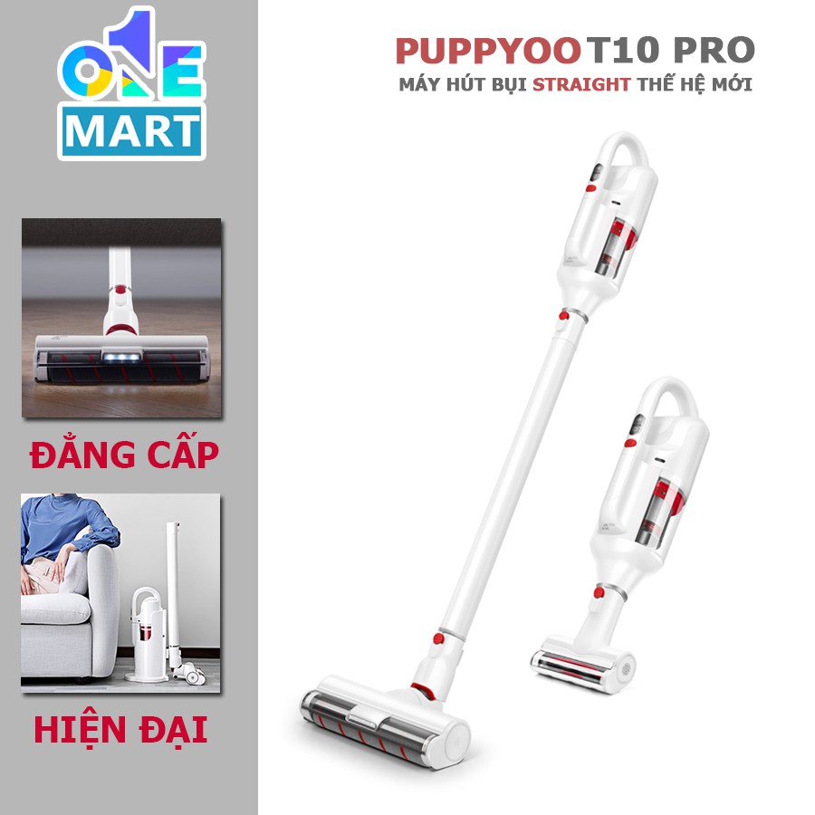 Máy hút bụi không dây cao cấp Puppyoo T10 Pro thiết kế Straight động cơ NIDEC lực hút 17kPa pin 7Cell dock sạc đẳng cấp