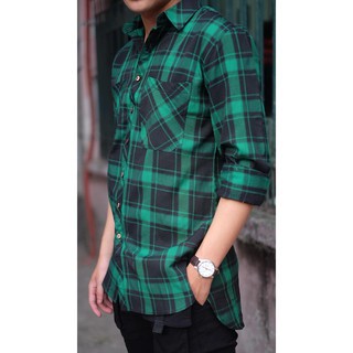 Áo kiểu Flanel Longtee Cổ Bẻ Kẻ Caro Mẫu Mới Nhất - Màu Xanh Chất lượng số 1