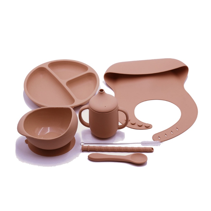 1 Bộ Yếm Ăn Bằng Silicone Không BPA Chống Nước Màu Trơn Cho Bé