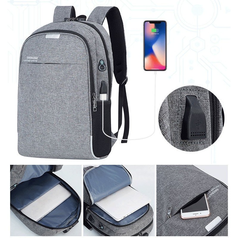 Balo thời trang chống trộm, túi laptop có ngăn đựng 15inch kèm cổng sạc USB, ba lô cao cấp công sở, sinh viên chống thấm