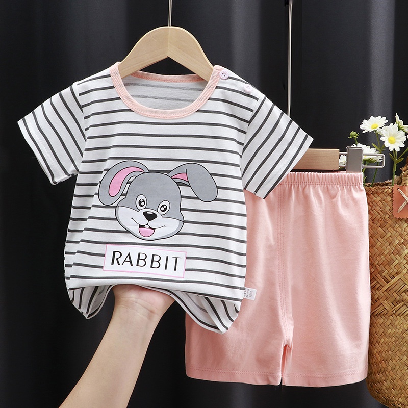 Bộ Quần Áo 100% Cotton Ngắn Tay Họa Tiết Hoạt Hình Thời Trang Mùa Hè Hàn Quốc Dành Cho Trẻ