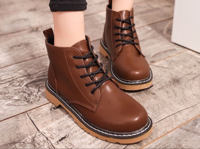 Giày boots cổ ngắn vintage retro phong  cách Nhật ulzzang sinh viên Hàn da pu cá tính lenvintage đế bằng martin