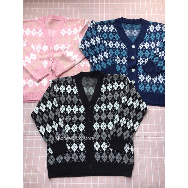 Áo khoác cardigan len hoạ tiết kẻ ô quả trám phong cách Hàn Quốc vintage thu đông | BigBuy360 - bigbuy360.vn